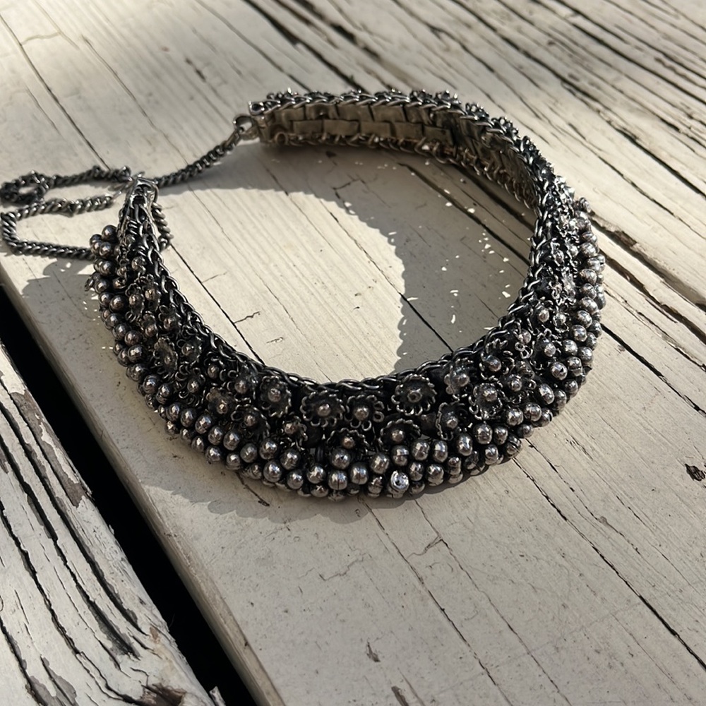 Silver ornate choker necklace